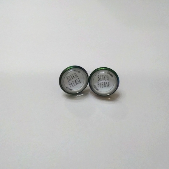 Handmade Cuss Word B!tch Please Post Earrings. Rainbow Stainless Steel Back - Picture 2 of 4